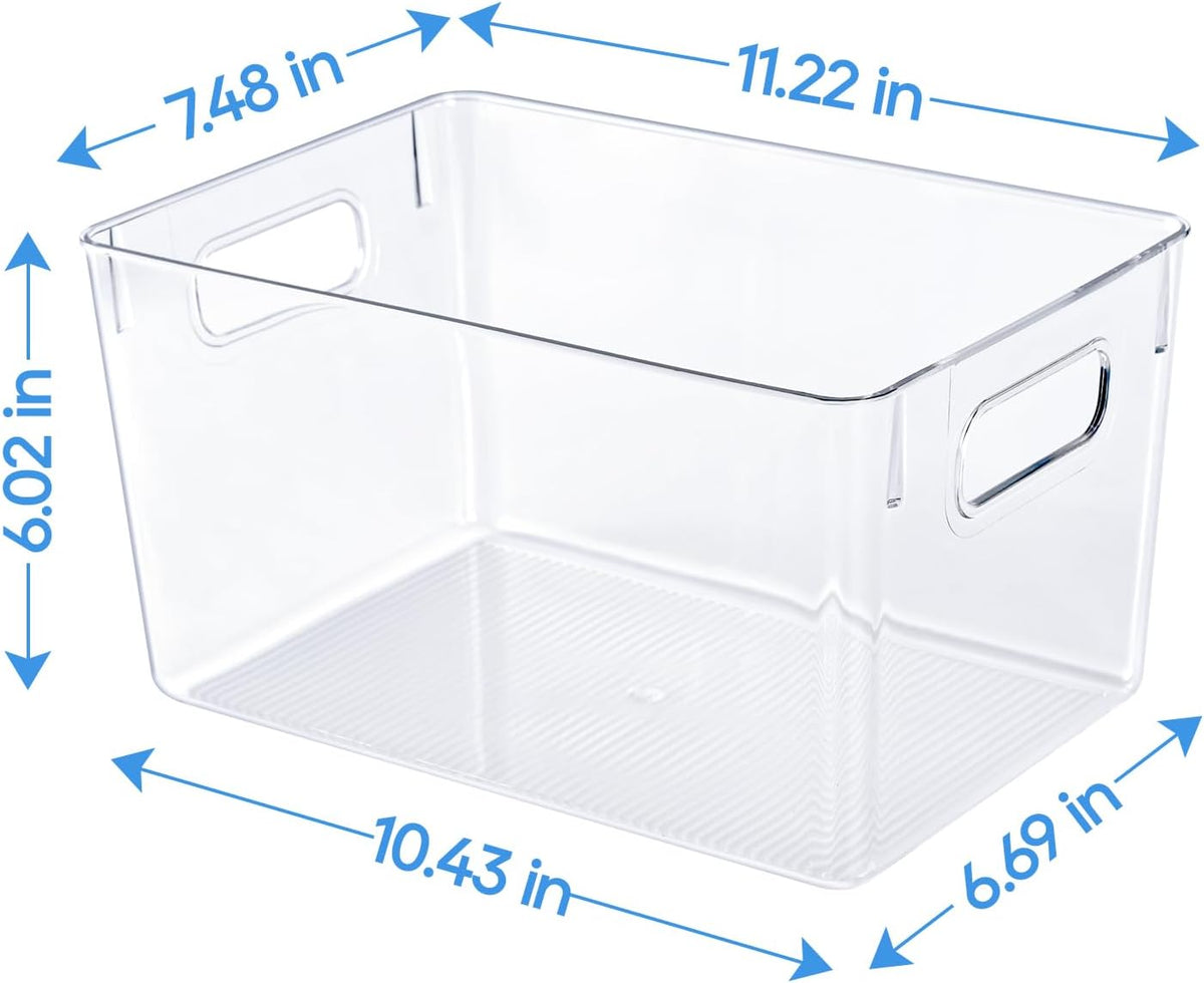 JollyPack 4 Pack Clear Plastic Storage Bins, Pantry Organizers and Storage with Handles, Clear Storage Containers for Fridge, Kitchen, Cabinet, Bathroom and Office