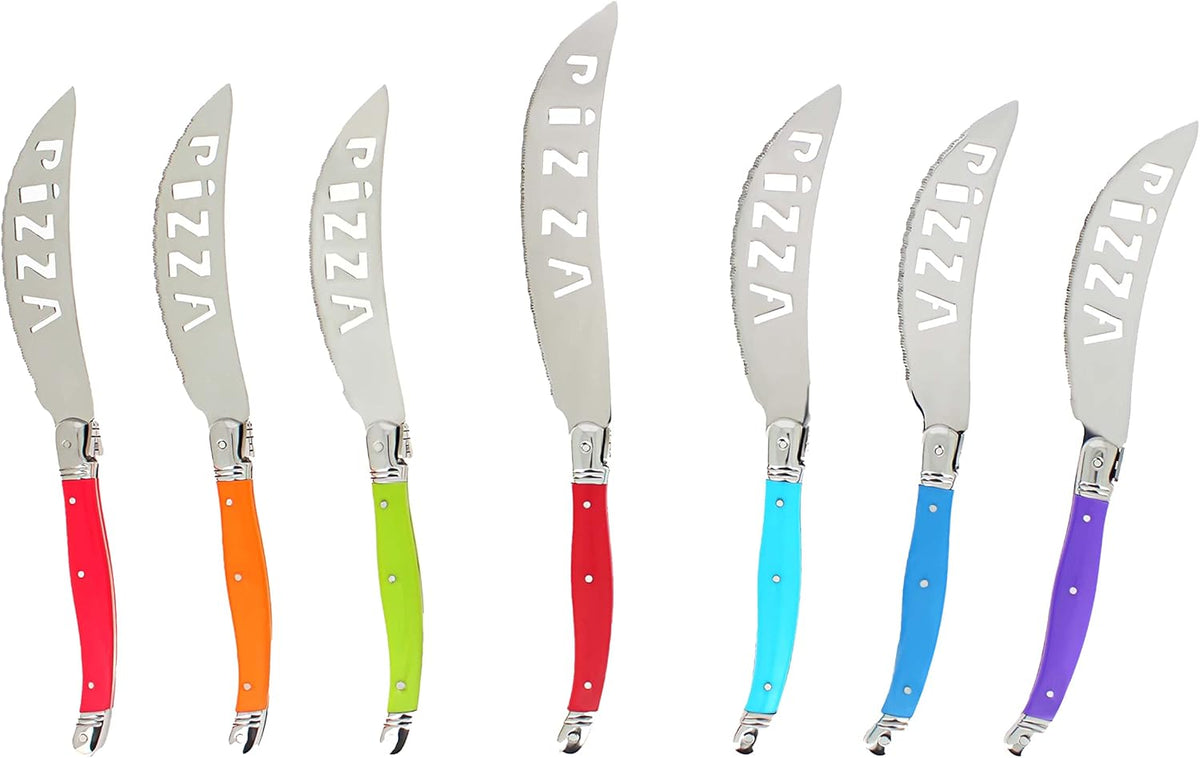 Laguiole 7-Piece Pizza Cutter Set Stainless Steel Smooth Cutting Dishwasher Safe Luxurious Sharp Knife Set for Parties (Rainbow)