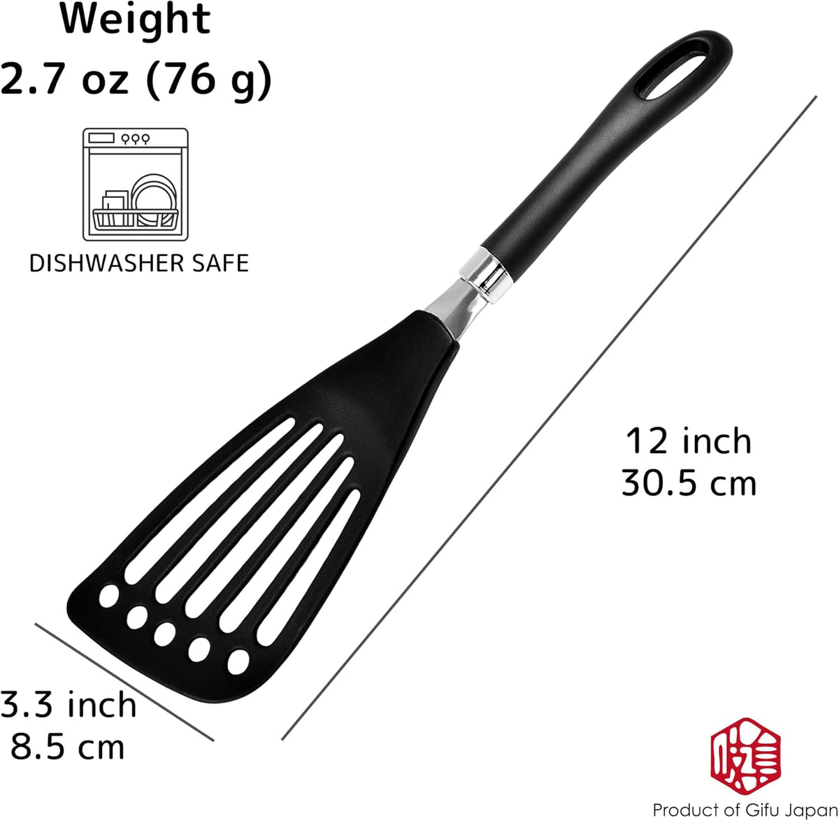 Seki Japan Right Handed Nylon Spatula Wide Thin Slotted Turner Kitchen Utensils
