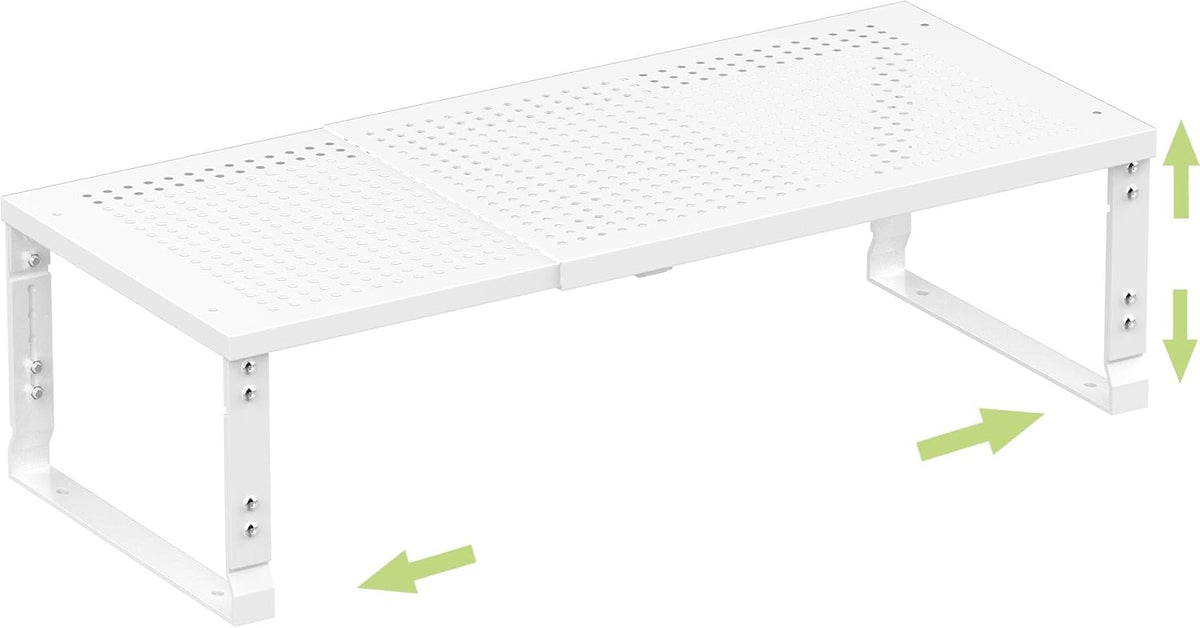 Heavy-Duty Adjustable Metal Shelf Organizer - Expandable & Stackable Pantry Storage Rack for Kitchen, Bathroom, RV, Cabinets(1 Pack/White, Large)