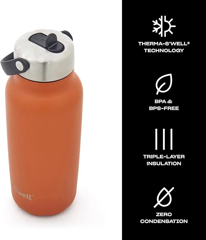 S'well Recycled Stainless Steel Explorer with Flip Straw Lid, 32oz, Carnelian, Triple Layered Vacuum Insulated Containers Keeps Drinks Cold for 42 Hours and Hot for 10