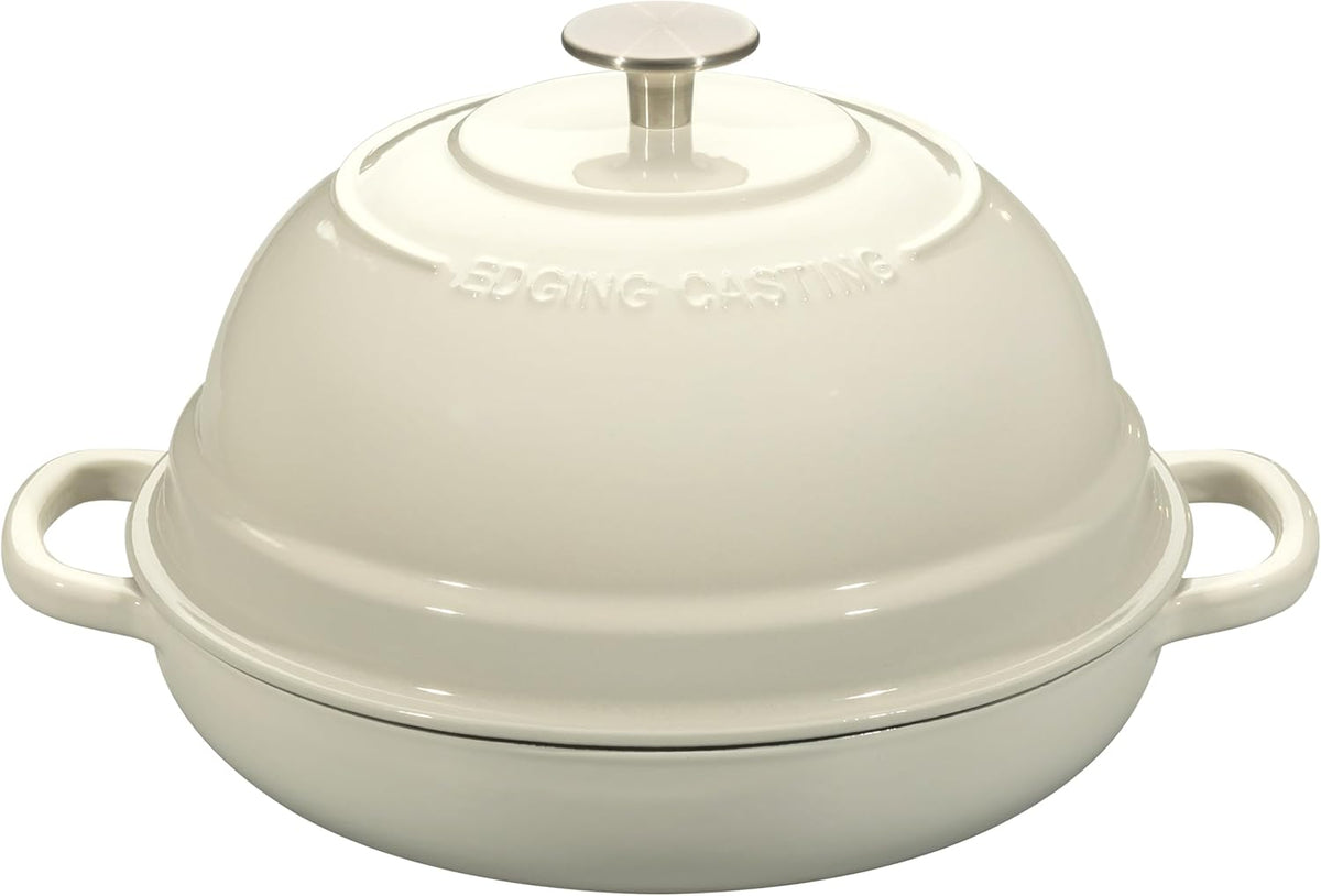 Enameled Cast Iron Dutch Oven Pot with Lid, Round Bread Oven for Homemade Sourdough Bread Baking, 6 Quart, White
