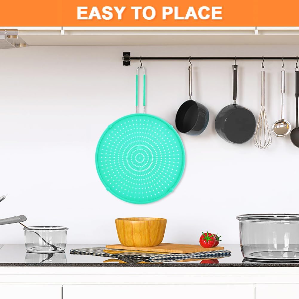 Splatter Screen for Frying Pan, Grease Splatter Guard, Heat-Resistant Splatter Guards for Frying, Silicone Splatter Guard for Everyday Cooking, Dishwasher Safe, Green （16in×12in×0.5in)