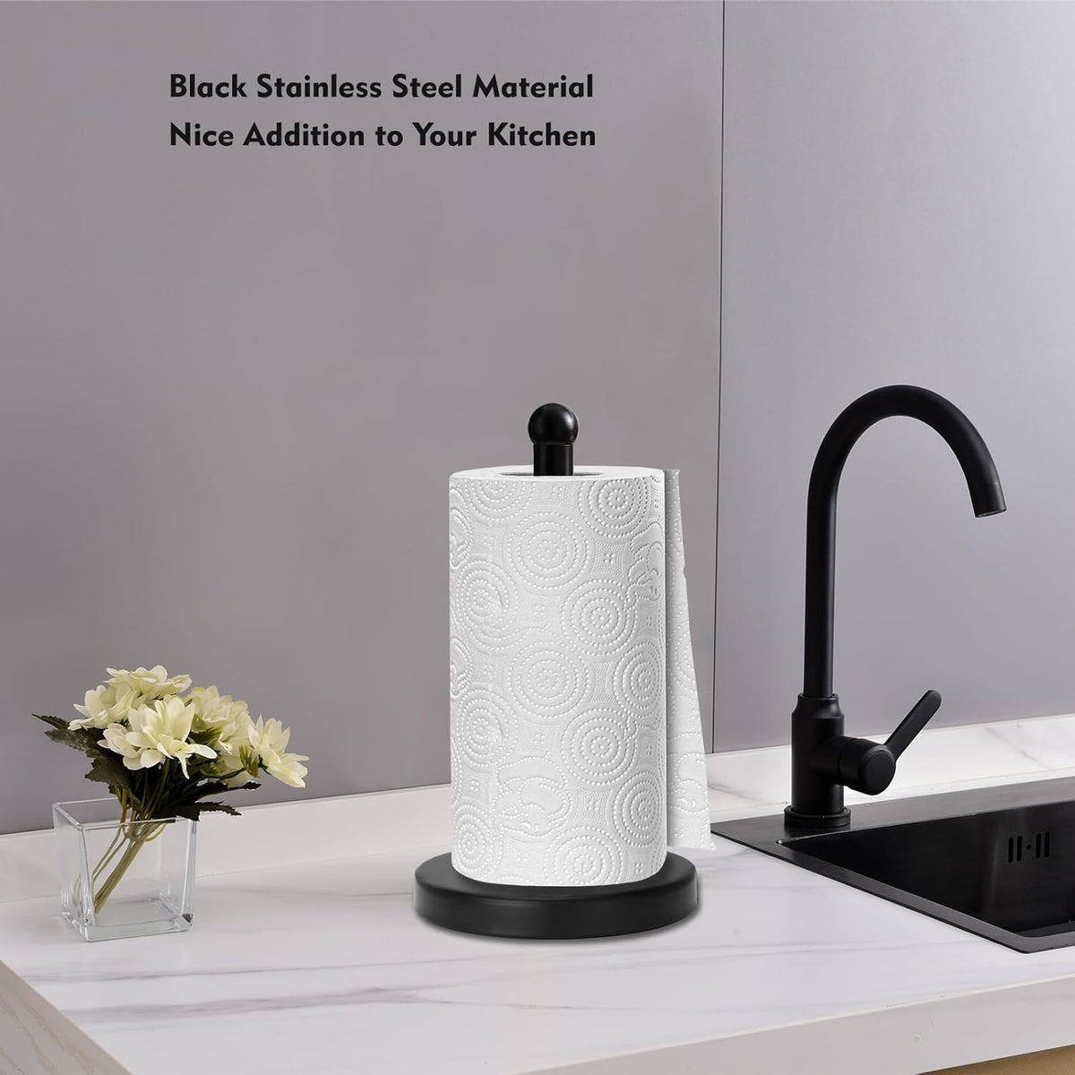 Noonext Paper Towel Holder Stand with Sturdy Base, Black Matte Paper Towel Holder Countertop (Black)