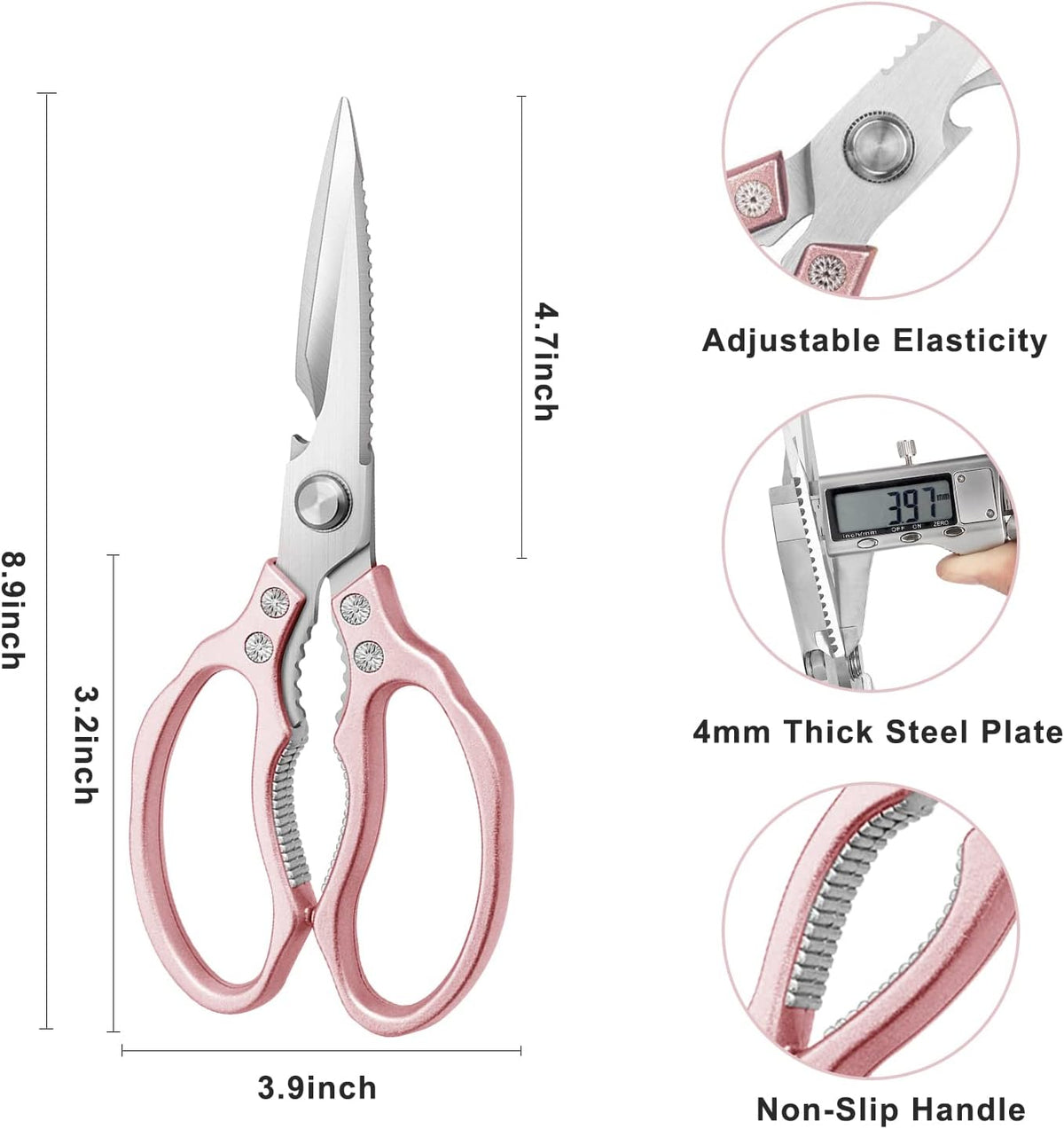 Kitchen Scissors, Heavy Duty Sharp Kitchen Shears Dishwasher Safe, Kitchen Accessories Cooking Shears for Kitchen Meat Chicken Fish Poultry Herb Bread (Rose gold)