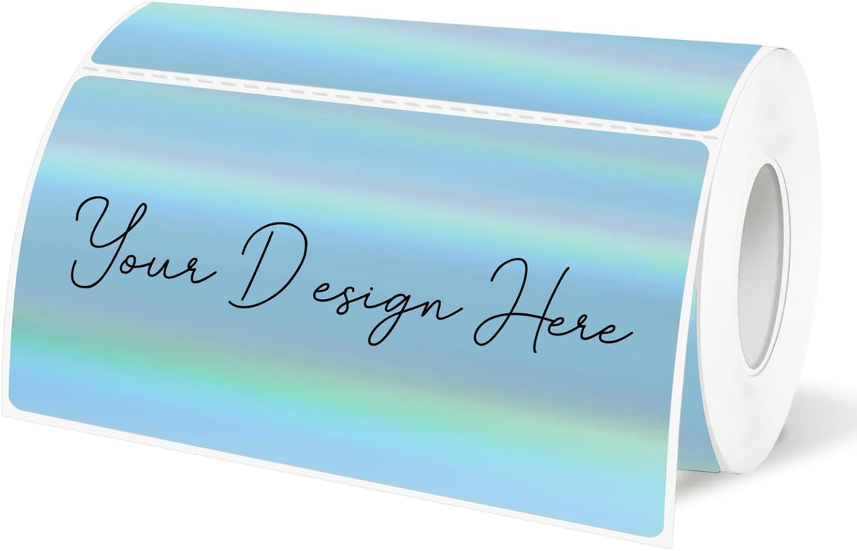 2x4 Inch Holographic Thermal Labels, Blue Direct Thermal Stickers Label, Self-Adhesive Glitter Thermals Printer Sticker Labels, Perforation Line Design- 200Pcs