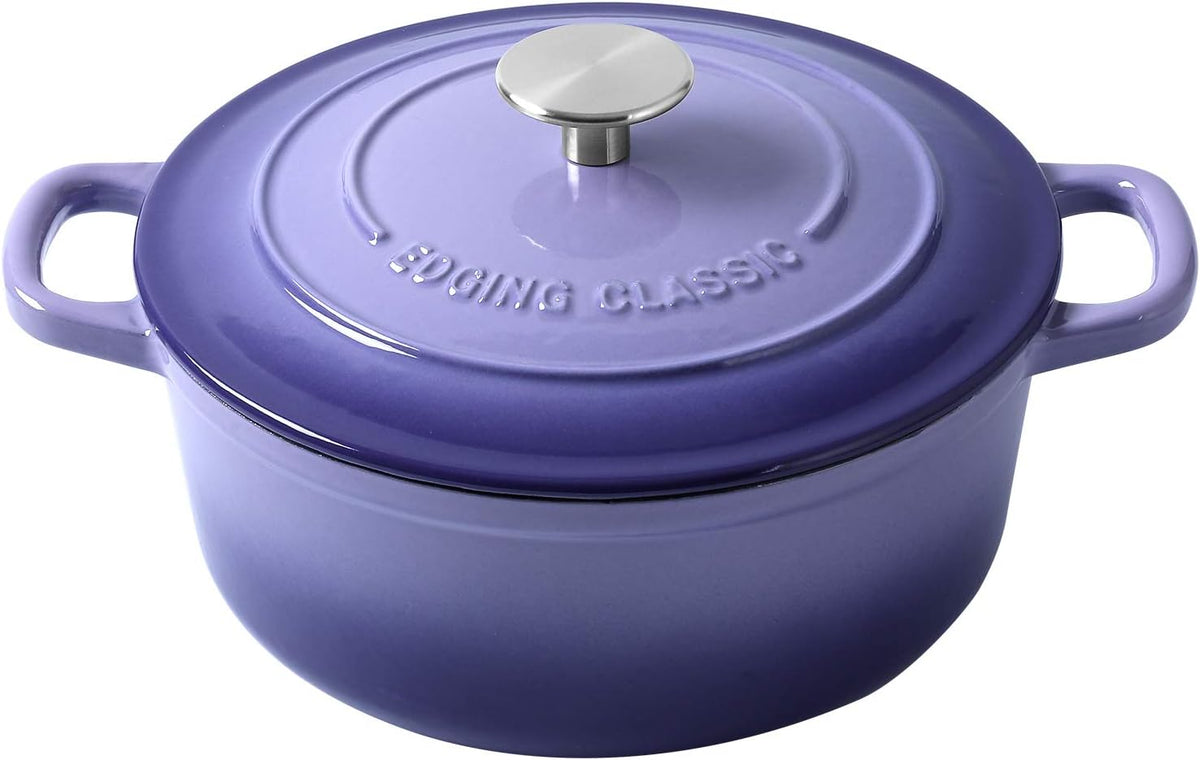 Enameled Cast Iron Duch Oven, 5.5 Quart Round Dutch Ovens Pot with Lid, Dual Handle for Bread Baking, Purple