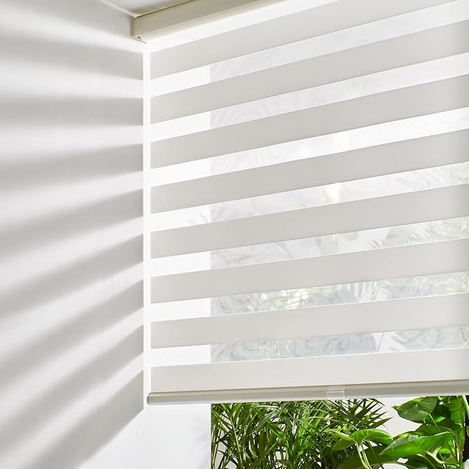 Persilux Cordless Zebra Shades (47" W X 72" H, Cream) Free-Stop Window Shades Dual Layer Light Control for Day and Night, Light Filtering Sheer Blinds for Windows, Easy to Install