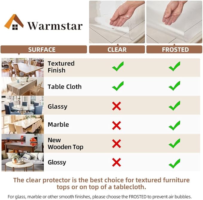 Warmstar Clear Table Cover Protector 42 x 90 Inch,1.5mm Thick Plastic Table Cover Rectangle,PVC Clear Table Protector,Desk Protector Mat for Kitchen, Dresser, Writing Desk，Dining Room Table