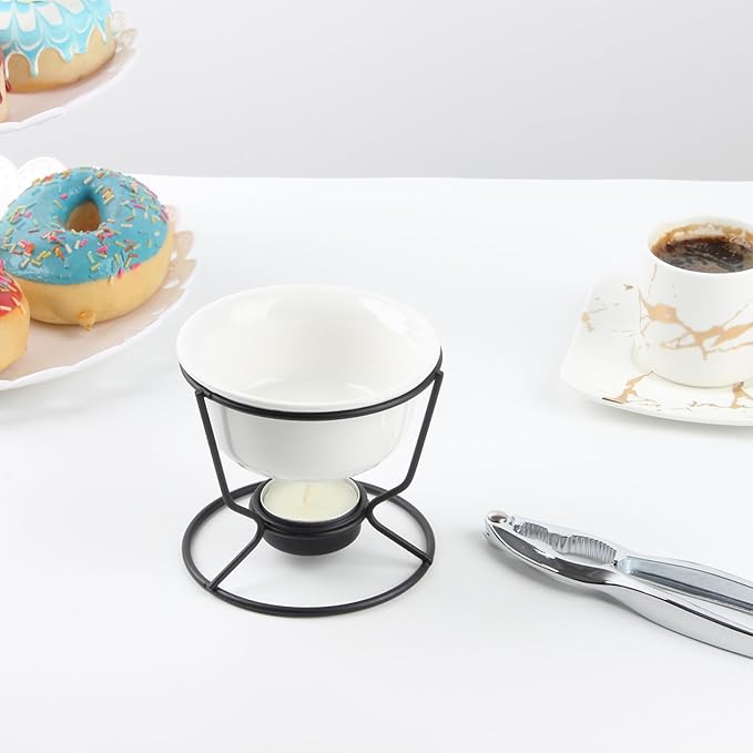 4Pcs Ceramic Butter Warmers for Seafood, 5oz Fondue Pot Set for Chocolate Butter Cheese, Ceramic Bowl for Food Crab Lobster, Suitable for Dishwasher Microwave Oven, Round