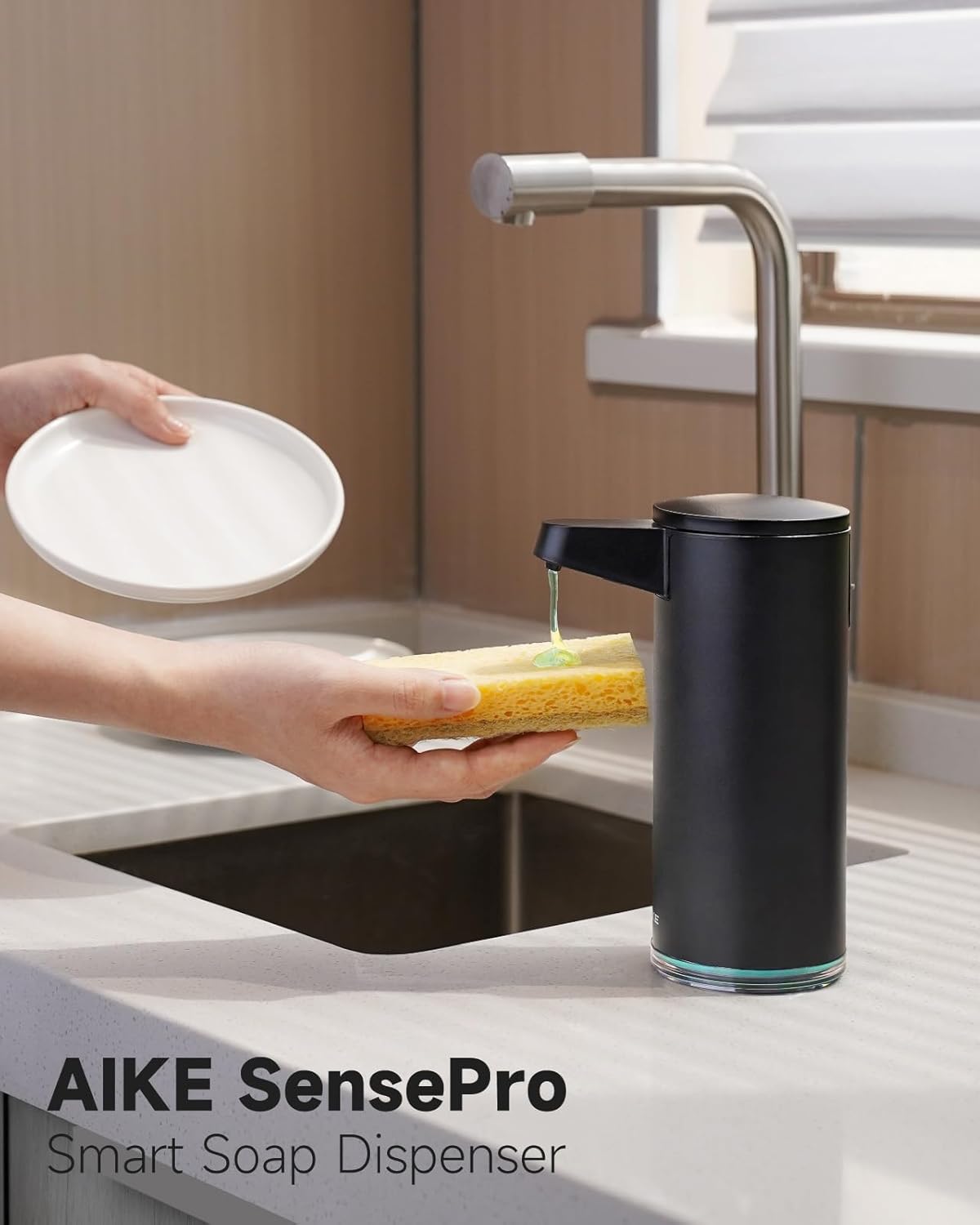 AIKE SensePro Automatic Soap Dispenser Type-C Rechargable, Stainless Matte Black Coating 12.8 fl.oz. for Liquid Soap