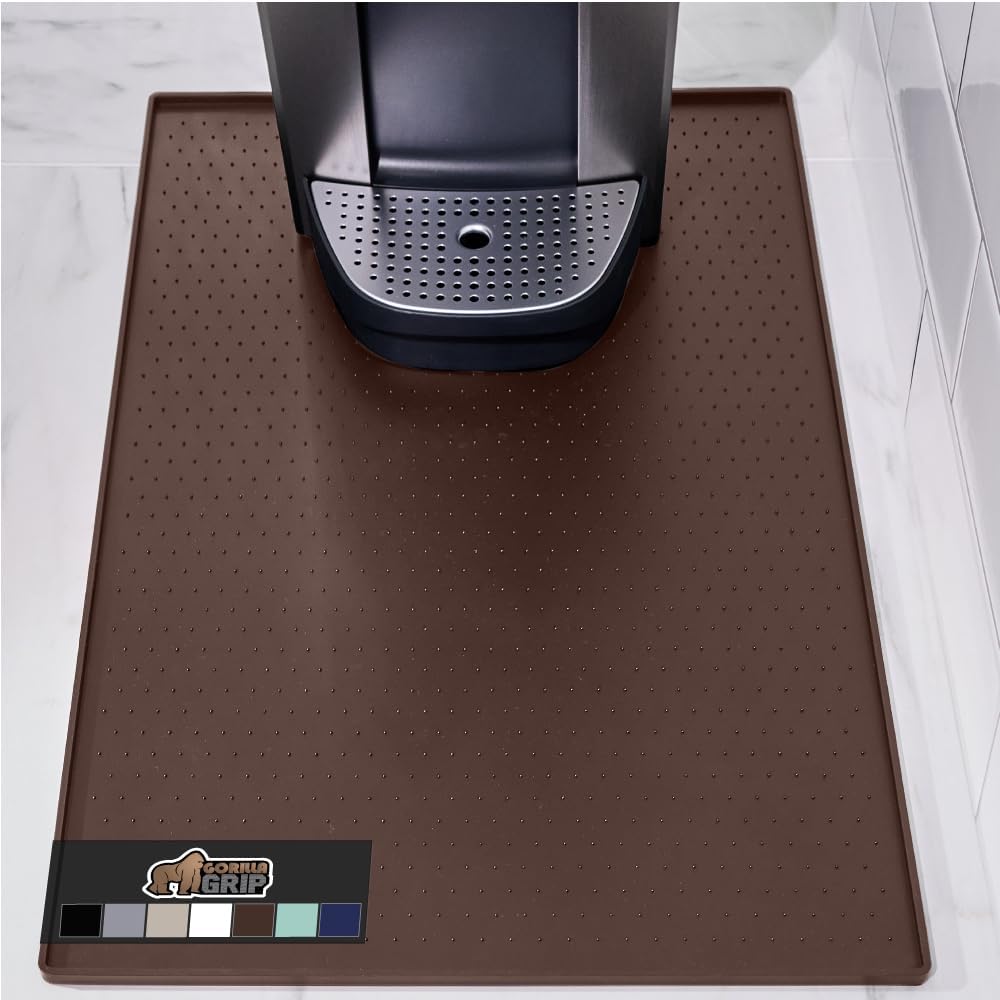 GORILLA GRIP Silicone Coffee Mat, 15x23, Espresso Drink Bar Station Accessories, Waterproof Heat-Resistant Dish Drying Mats, Stay in Place on Kitchen Counter, Home Kitchen Decor Essentials, Brown