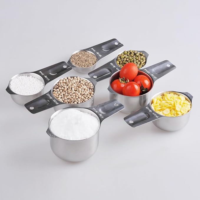Measuring Cups Set 7, 18/8 Stainless Steel Measuring Cups for Kitchen & Baking, Metric & US Measure Cups for Dry and Liquid, Metal Measuring Tools with 1/8, 1/4, 1/3, 2/3, 3/4 Measure Cups