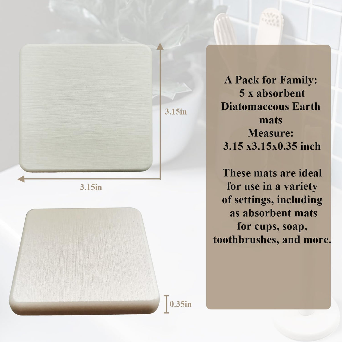 Mucco Water Absorbing Stone Tray for Sink, Premium Diatomaceous Earth Soap Holder Dish，Water Absorbent Diatomite Coasters, Fast Drying Stone Sink Tray for Hand soap & Cups & Drinks Bottles