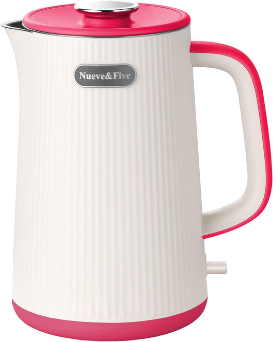 Nueve&Five 1.7L (57oz) Large Electric Kettle Perfect for 7+Cups of Tea and Coffee,2 quarts Double Wall Big Electric Tea Kettle,Auto Shut Off,1200W Hot Water Kettle Electric -Red