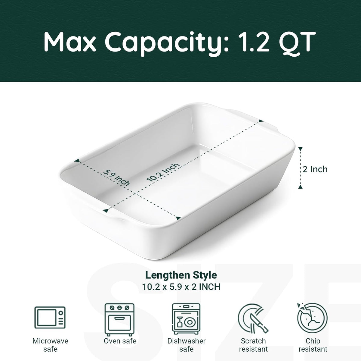 1.2 QT White Casserole Dish,Small Ceramic Baking Dish, Lasagna Pan for Oven, Bakeware for Baking, Kitchen Decor, Microwave Oven Safe, Dinner Party (5.9" x 10.2")