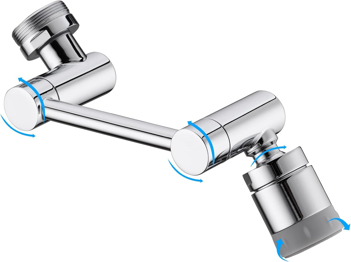 TIDYENDURE 1080°Swivel Faucet Extender, Sink Water Faucet Aerator Extension, 2-Flow Sprayer Faucet Head, Faucets Bubbler for Kitchen and Bathroom Sink Faucet, Tap Adjustment for Face Washing, Silver