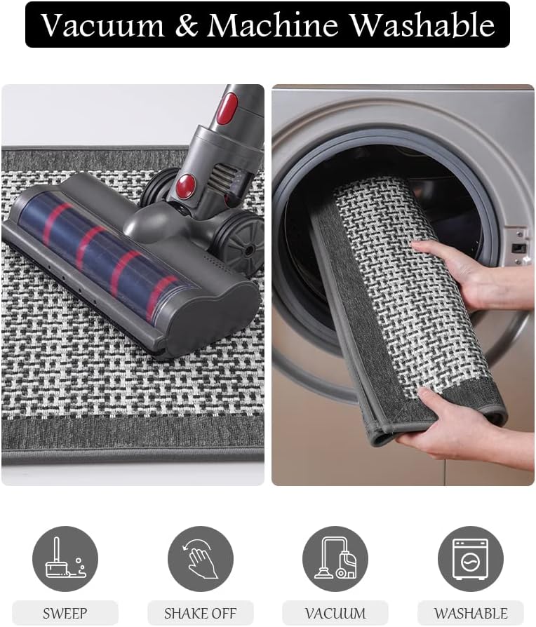 PADOOR Kitchen Mats for Floor, Kitchen Rugs Non Slip Washable, Rubber Backed Kitchen Runner Super Absorbent Kitchen Floor Mat Sink Rug, 17”x24” Grey