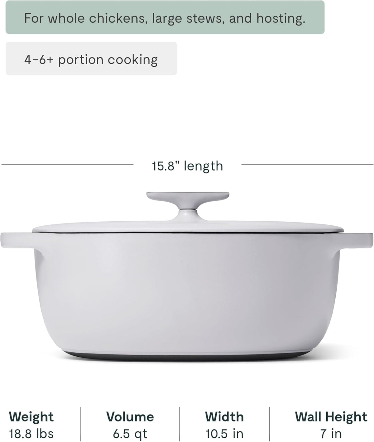 Caraway Enameled Cast Iron Dutch Oven - 8qt Dutch Oven With Lid - 3 Layer Enamel Coating - No Seasoning Required - Compatible With All Stovetops - Oven Safe - No Forever Chemicals - Gray