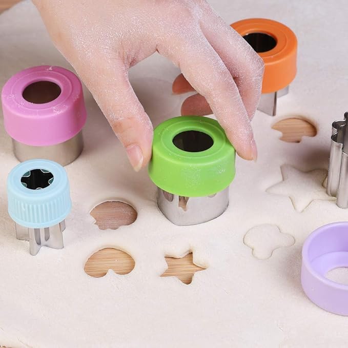 Vegetable Cutters Shapes Set, 20pcs Stainless Steel Mini Cookie Cutters, Vegetable Cutter and Fruit Stamps Mold + 20pcs Cute Cartoon Animals Food Picks and Forks -for Kids Baking and Food Supplement