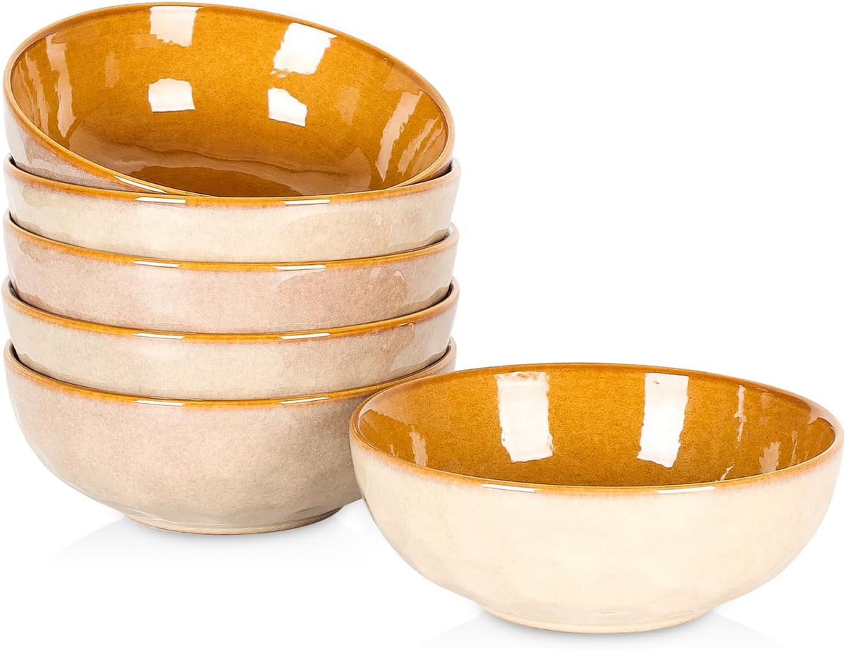 vicrays Ceramic Salad Bowls Set for Kitchen, Serving - 32 Ounce Soup Bowls, Pasta Bowls, Chip Resistant, Dishwasher Microwave Safe, Large, Fluted, stoneware, Set of 6 (Beige)