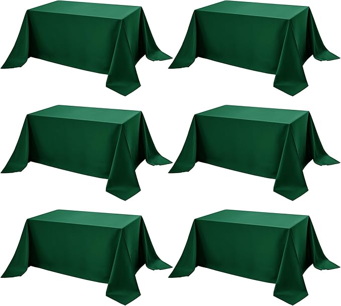 6-Pack Hunter Green Tablecloths for Rectangle Tables, 90 x 132 Inches, Stain-Resistant Polyester Fabric for 8 Foot Tables - Washable Table Covers for Weddings, Birthday Parties, Events