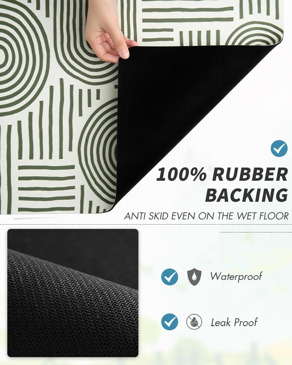 AMOAMI Coffee Mat Hide Stain Rubber Backed Absorbent Dish Drying Mat for Kitchen Counter - Fits Under Coffee Maker or Machine - Green Line 17x31.5