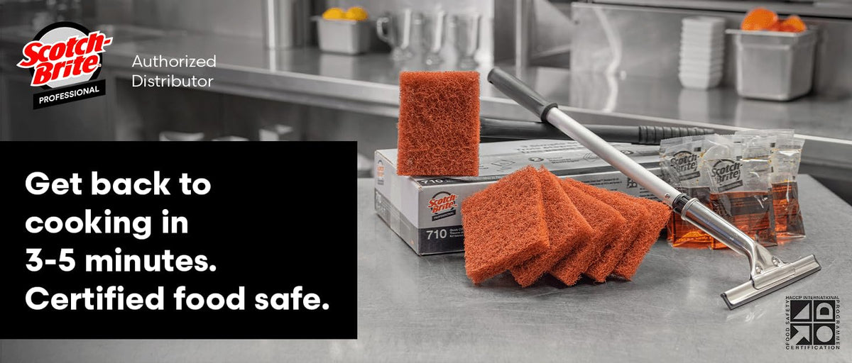 3M Scotch-Brite Griddle Cleaning, Quick Clean System, Heavy Duty, Cleans in 3-5 Minutes, For Baked On Food and Cooking Oils, Use on Hot or Cool Griddle, Orange, (1 System)
