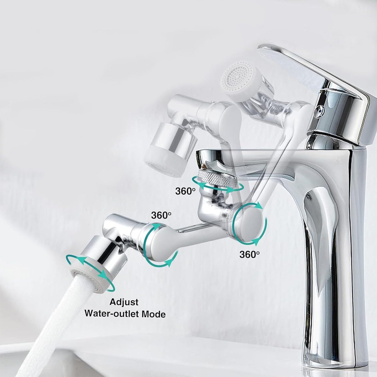 1080° Swivel Faucet-Extender Sink, Splash Faucet Sprayer Aerator, Wash Hand/Hair/Face, Bathroom & Kitchen Sink with 2 Water Outlet Modes,Silver,2Pcs