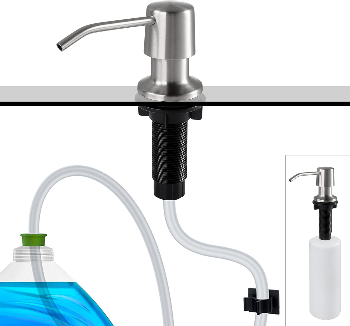 Styever Soap Dispenser for Kitchen Sink with Pump -16oz Bottle Built in Countertop Dish soap Dispenser with 4 Inch Spout- Oil Rubbed Bronze Sink Soap Dispenser Extension Kit with 47 Inch Tube