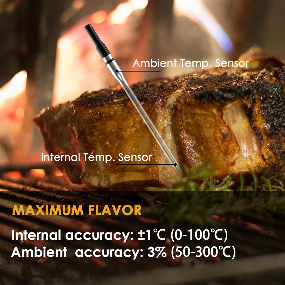 Wireless Meat Thermometer for Grilling – Bluetooth 5.2 Smart Cooking Thermometer with App, Rechargeable, 304 Stainless Steel, Long Range, Food-Grade for Oven, Smoker, BBQ