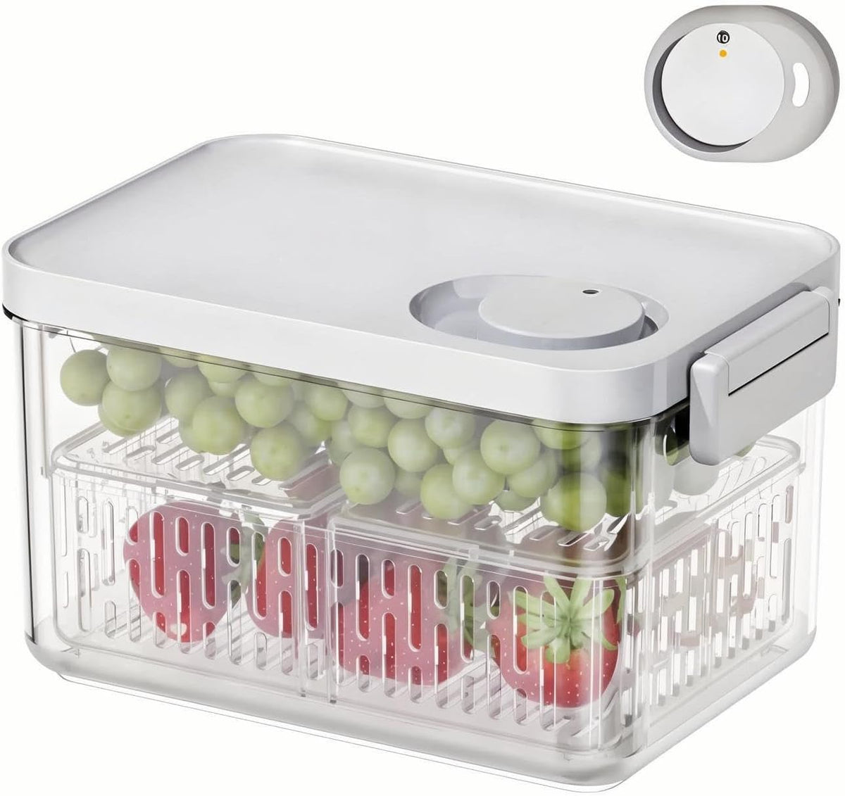 vacane Clear Fruit Containers for Fridge with Timing Knob, Produce Saver with Lids & Colanders, Dishwasher Safe Berry Containers, Keep Vegetable Food Fresh