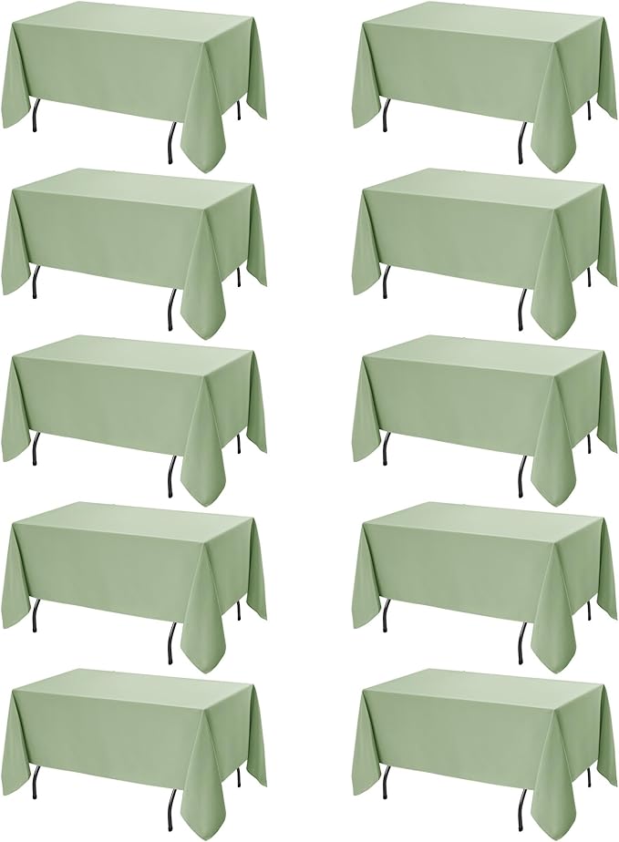10-Pack Sage Green Tablecloths for Rectangle Tables, 70 x 120 Inches, Stain-Resistant Polyester Fabric for 6 Foot Tables - Washable Table Covers for Weddings, Birthday Parties, Events