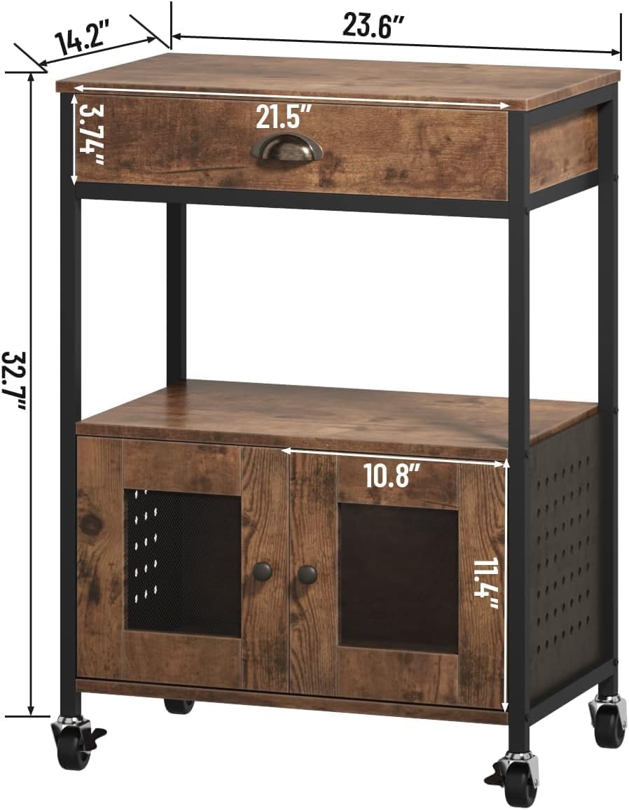 Catrimown Coffee Cart Station, Coffee Stand Station, Small Microwave Stand with Drawer, Movable Farmhouse Coffee Station Table on Wheels for Living Room, Entryway, Dining Room, Kitchen