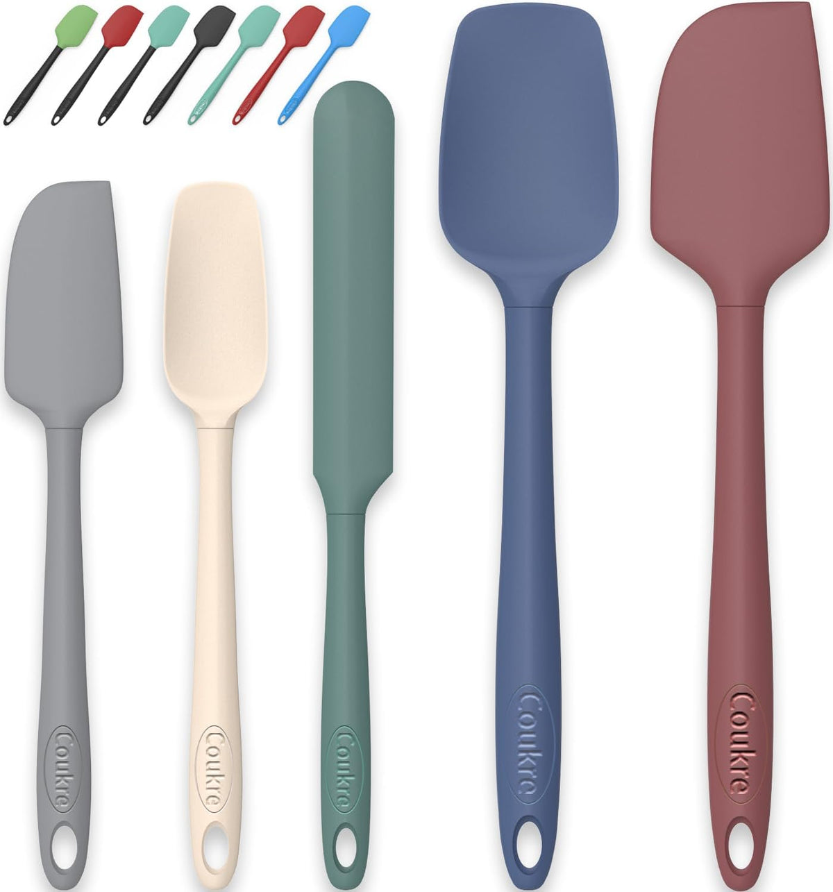 Coukre Silicone Spatula Set of 5,High Temperature Resistant, Food Grade Silicone, Dishwasher Safe, for Baking, Cooking (Colorful-3)