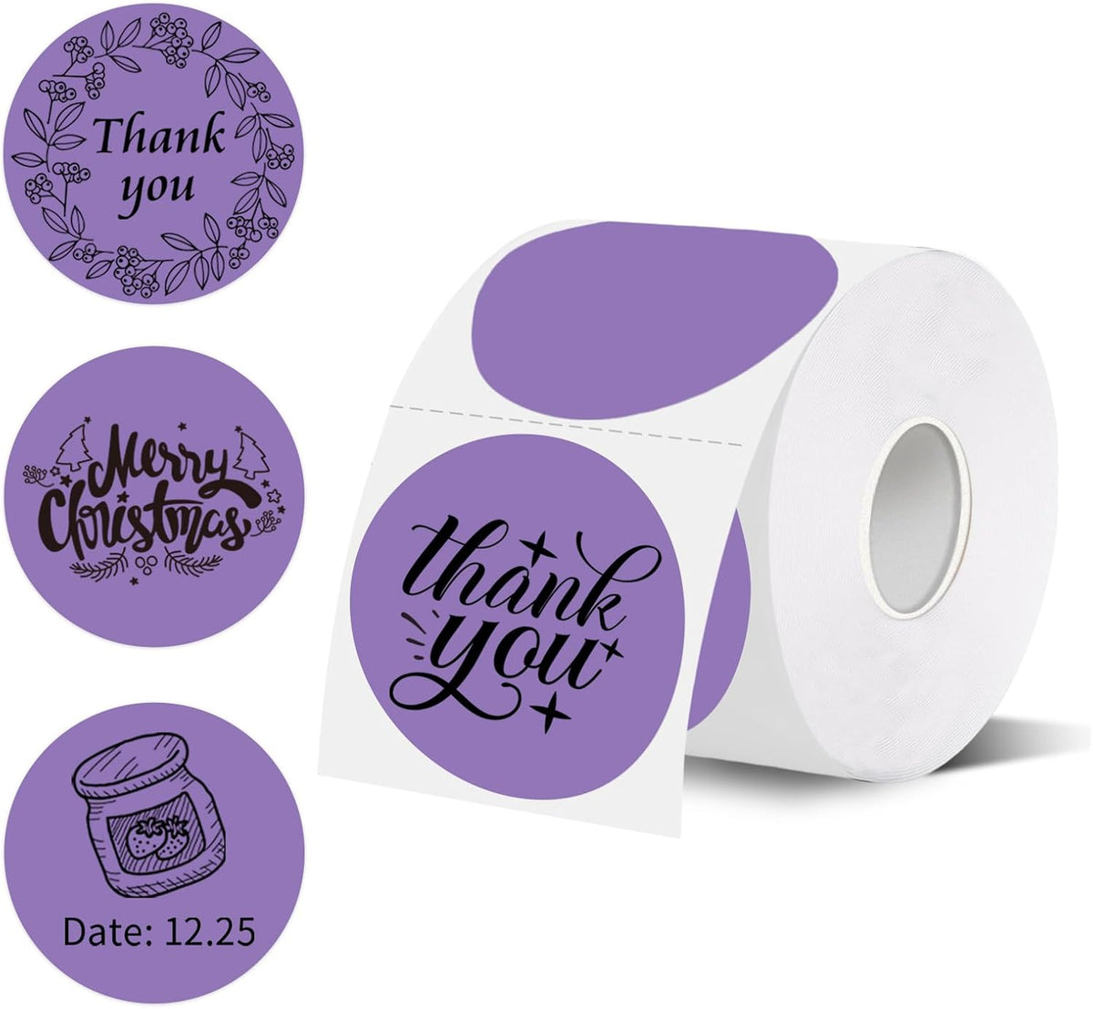 Thermal Labels,2 Inch Purple Round Thermal Printer Stickers,Self-Adhesive Round Direct Thermal Labels,Thermal Stickers for DIY Logo Design,Name Tag (500/Roll