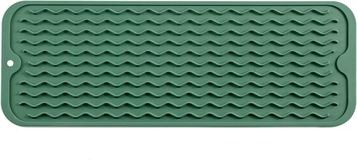 Silicone Dish Drying Mat for Multiple Usage,Easy clean,Eco-friendly,Heat-resistant Silicone Mat for Kitchen Counter,Sink,Bar,Bottle,or Cup Green M 17 inches x 6 inches
