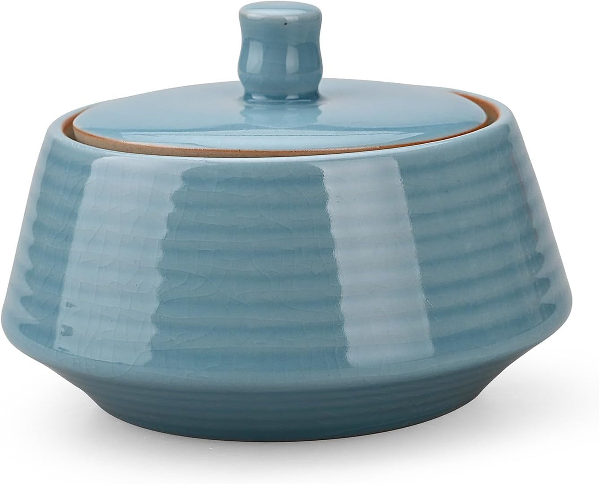 Retro Kitchen Ceramic Canister, 13.53 FL OZ (400 ML) Vintage Food Storage Jar for Tea, Coffee Beans, Herb, Candy, Spices, Nuts (Blue(ICE))