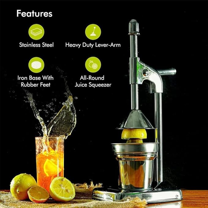 Cast Iron Juicer Hand Press, Cast Iron Stainless Steel Manual Hand Citrus Juicer, Heavy Duty Countertop Professional Commercial Manual Fruit for Fresh Orange Juice, Lemon, Pomegranate