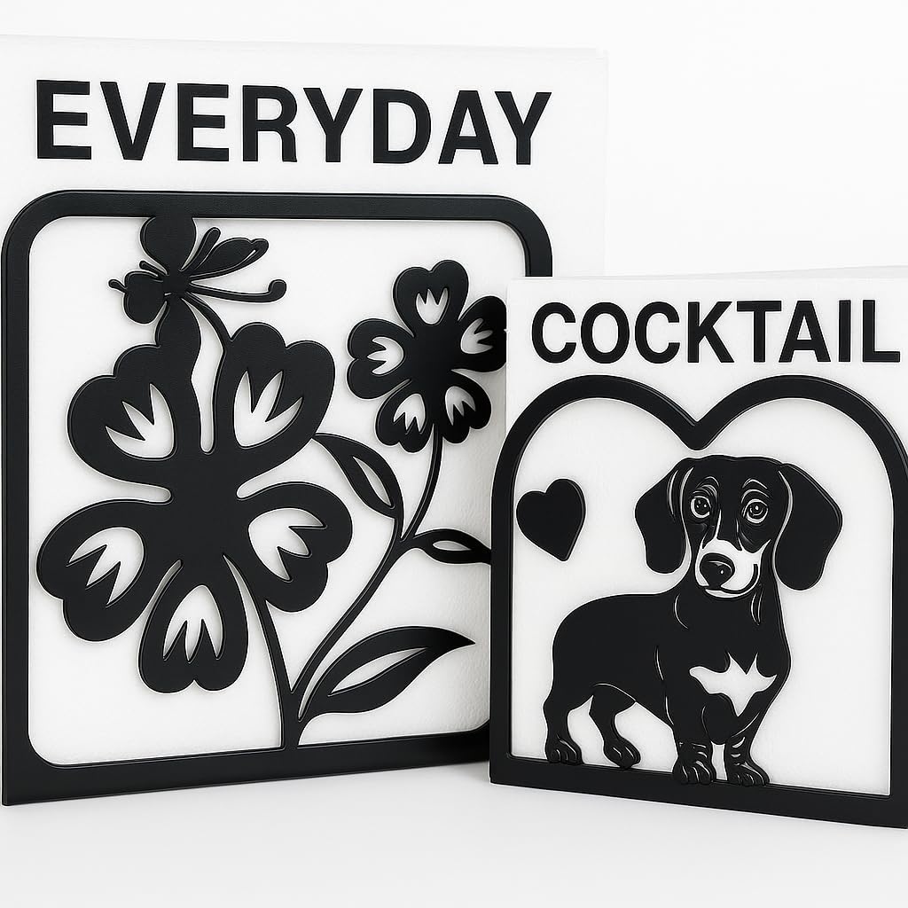 Decorative Napkin Holder for Kitchen & Dining Table – 2 Pack Metal Napkin Holders for Everyday & Cocktail Napkins – Floral & Dog Design – Anti-Scratch Slip-Resistant Paper Napkin Dispenser