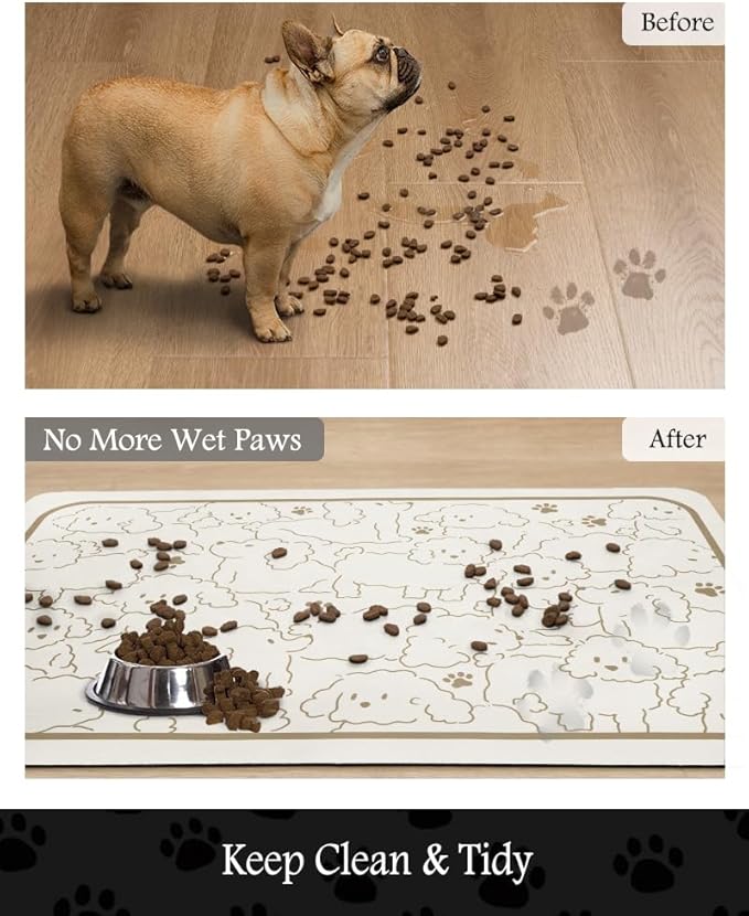 Pet Feeding Mat-Absorbent Dog Mat for Food and Water Bowl-No Stains Quick Dry Water Dispenser Mat-Dog Accessories Pet Supplies-Bowl for Messy Drinkers（FRAMEDOGS,12"x19"
