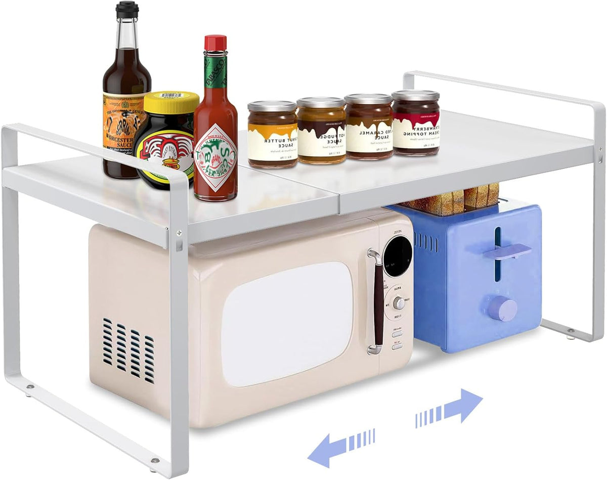 Expandable Cabinet Shelf Organizer Rack 9 inch, Pantry Organizer Lengthen from 14” to 25” ， Large Kitchen Cabinet Storage Shelf Rack， Storage Organizer white，Spice Rack Expandable Shelves,