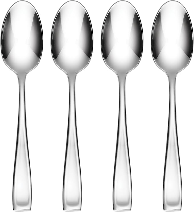 Oneida Silverware Set, Moda Fine Flatware 4-Piece Dinner Spoons Set, Service For 4, Rust Resistant 18/10 Stainless Steel, Dishwasher Safe, Mirror Finish, Home And Kitchen Utensils (Silver 4 Piece)