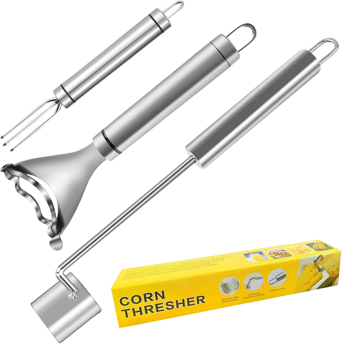 3Pcs Corn Peeler Set, Stainless Steel Corn Peeler, Stripper Tool And Corn Holder, Corn Stripping Tool For Corn On The Cob, Easy Cob Cutter And Remover