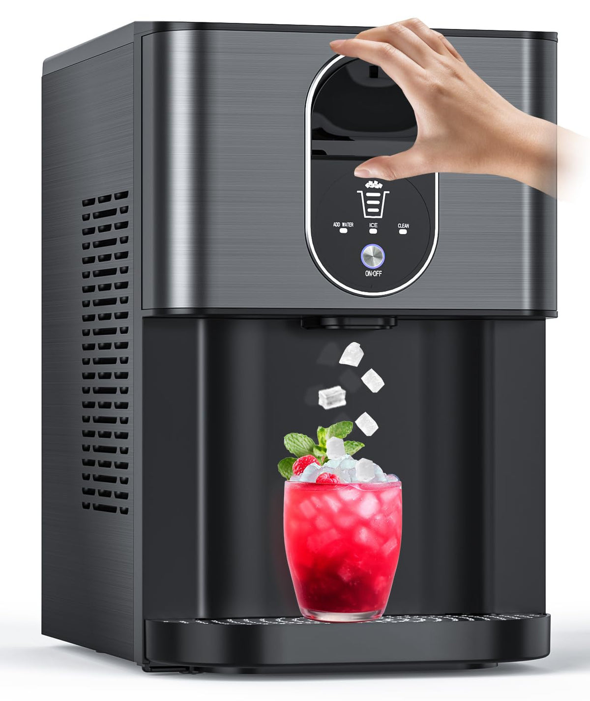 Nugget Ice Makers Countertop, Pebble Ice Maker Machine with Dispenser 44lbs/24H, Soft Chewable Pellet Ice Machine, 3.3lbs Ice Storage, Self-Cleaning Ice Maker for Home/Kitchen/Party/Office, Black