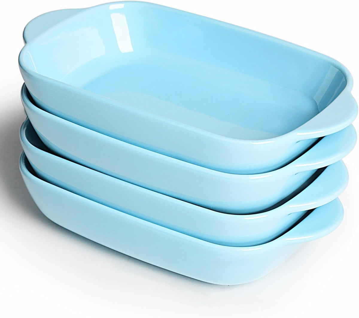 LEETOYI Ceramic Small Baking Dish 7.5-Inch Set of 4, Rectangular Bakeware with Double Handle, Baking Pans for Cooking and Cake Dinner (Turquoise)