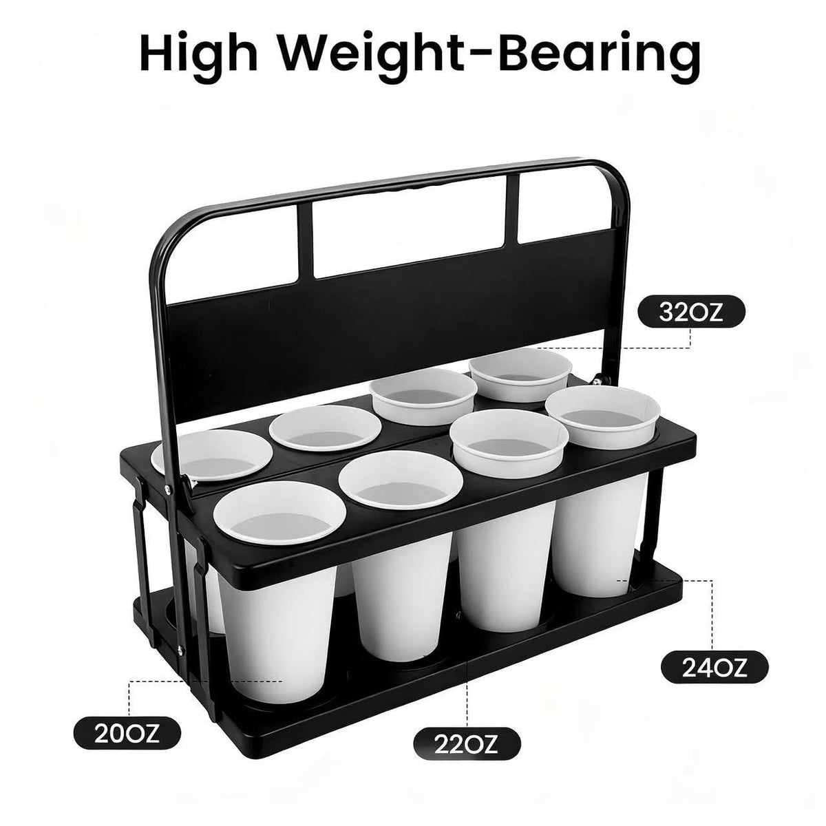 Bodaon 8 Cup Drink Carrier with Handle, Plastic Cup Carriers for Drinks, Drink Holder for Car, GrubHub/Eats Doordash Accessories, Portable Foldable Reusable Mobile, Use for Food Delivery Bag, Black
