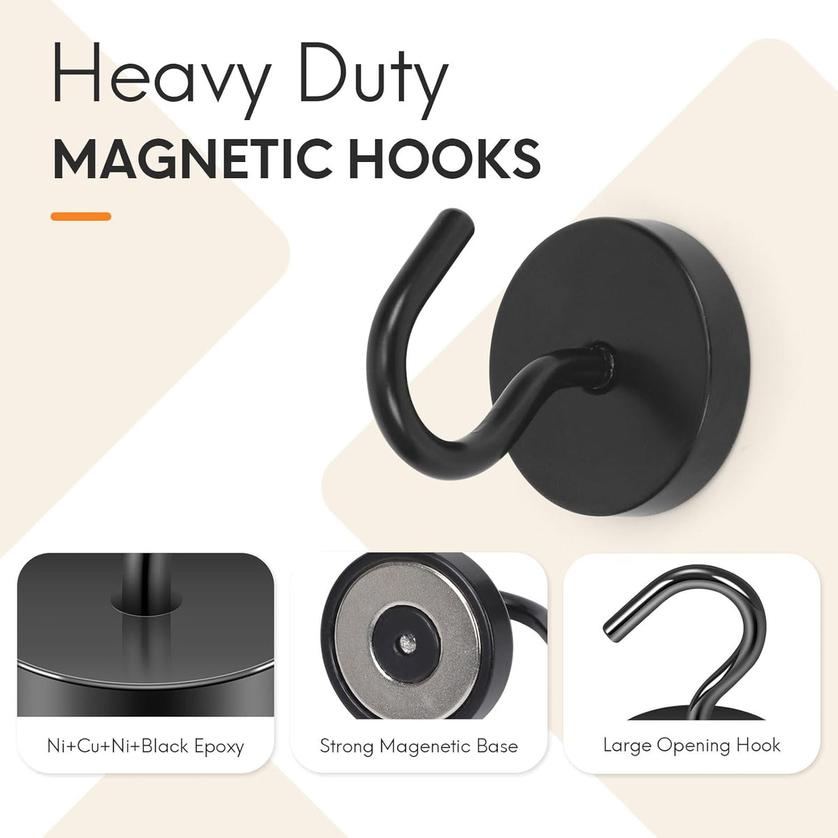 Neosmuk Magnetic Hooks Large Opening, Cruise Ship Essentials, 80lb+ Heavy Duty Magnetic Hooks for Cruise Cabins, Refrigerator, Grill, Hanging, and Travel | Extra Strong Must-Haves Magnet Hook,Black