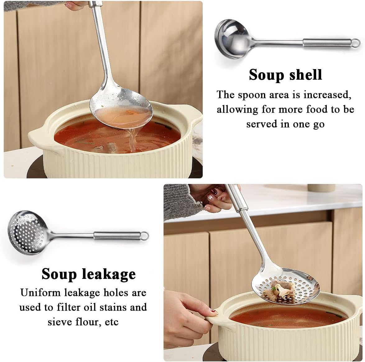 Stainless Steel Cooking Utensils Set 4 Pieces, Kitchen Tools Set Include Metal Spatula Set, Kitchen Skimmer, Soup Ladle, Kitchen Gadgets Essentials New Home Must Have