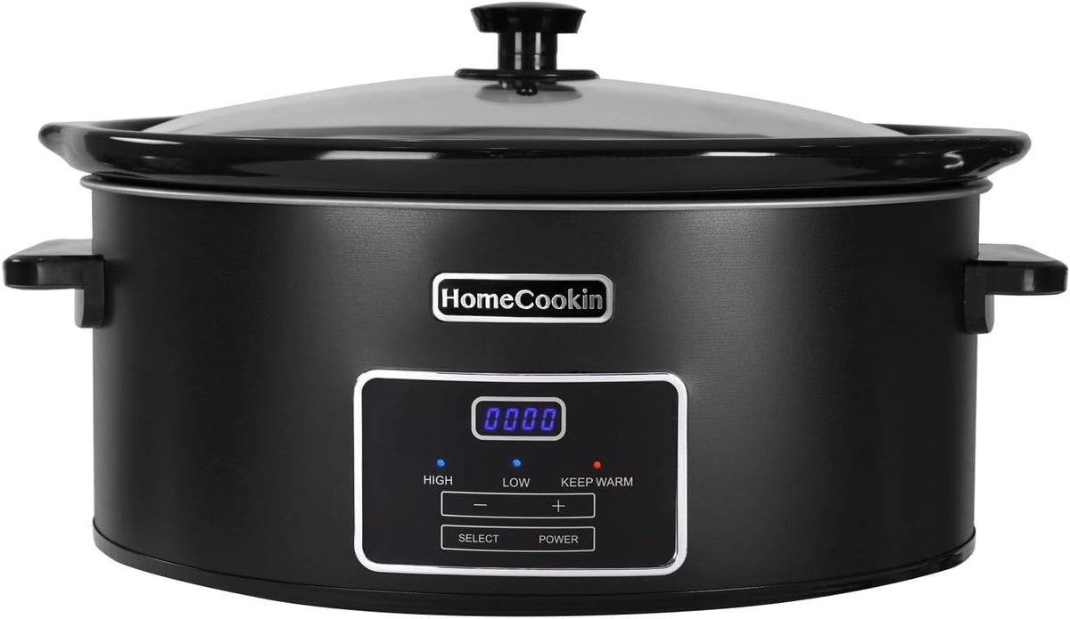 HOMECOOKIN 6 Quart Programmable Slow Cooker, Kitchen Appliances, Perfect Kitchen Small Appliance for Family Dinners, Black Stainless Steel